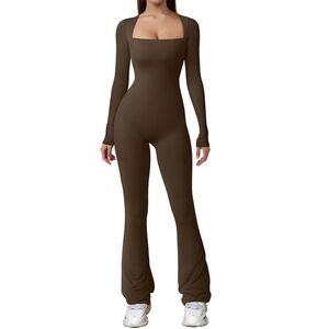 VIRAL! Women's long sleeve, Square neck, Wide leg Jumpsuit